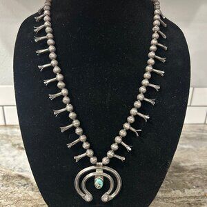 Vintage Native America Silver Squash Bloom Necklace
